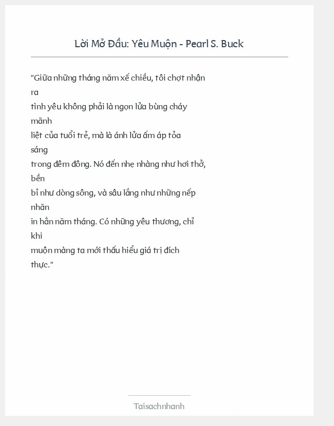 Trích đoạn Yêu Muộn - Pearl S. Buck