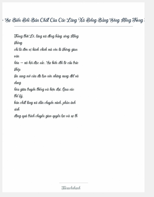 Trích đoạn Yu Insun - Sự Biến Đổi Bản Chất Của Các Làng Xã Đồng Bằng Sông Hồng Trong Thời Kỳ Lê (1428-1788)