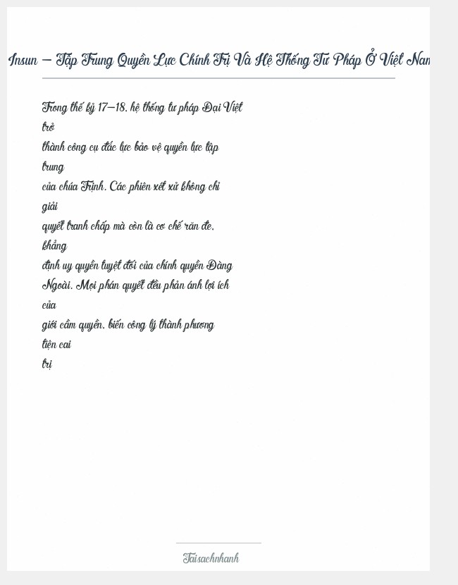 Trích đoạn Yu Insun - Tập Trung Quyền Lực Chính Trị Và Hệ Thống Tư Pháp Ở Việt Nam Thế Kỷ 17 Và 18