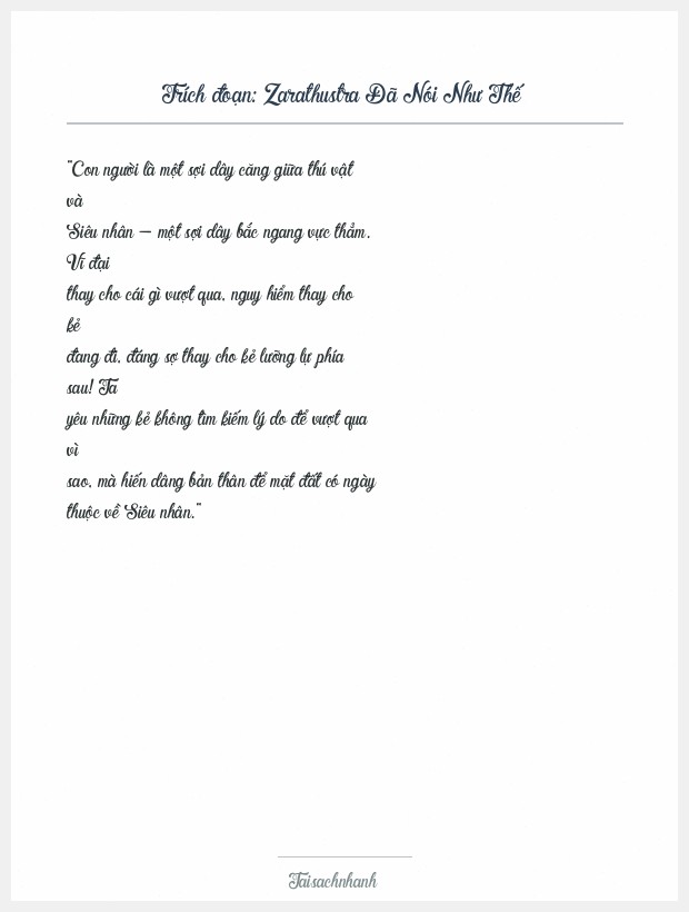 Trích đoạn Zarathustra Đã Nói Như Thế