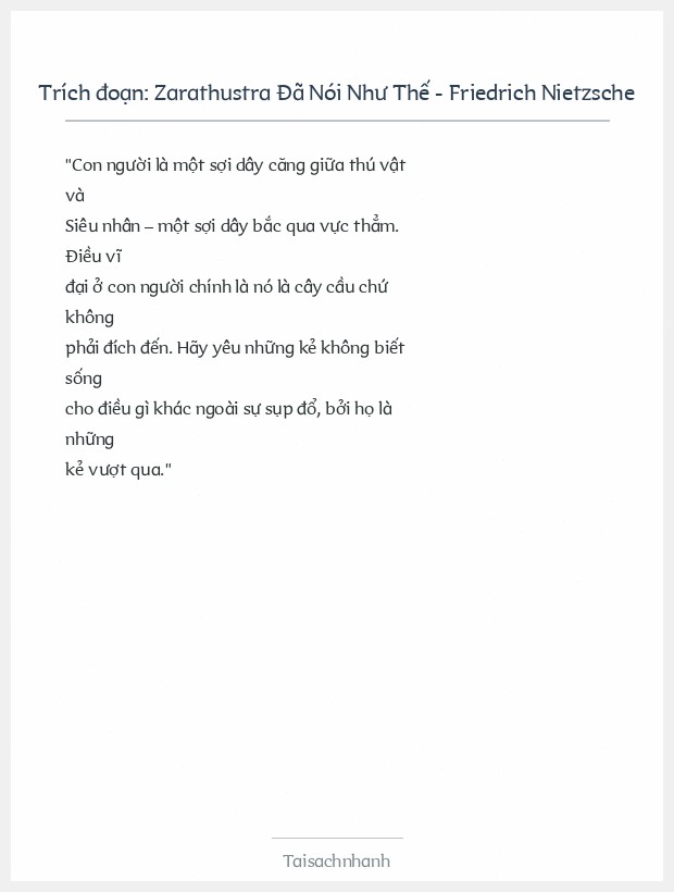 Trích đoạn Zarathustra Đã Nói Như Thế - Friedrich Nietzsche