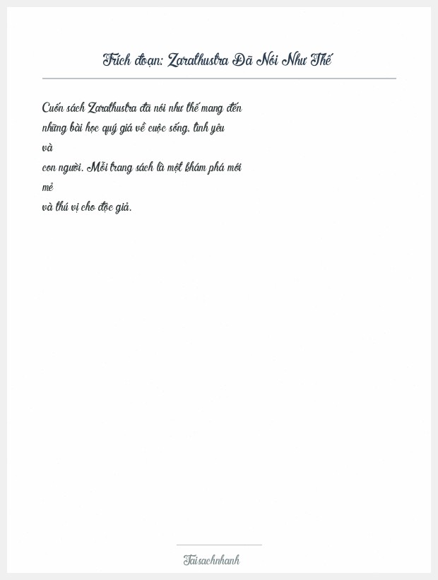 Trích đoạn Zarathustra Đã Nói Như Thế