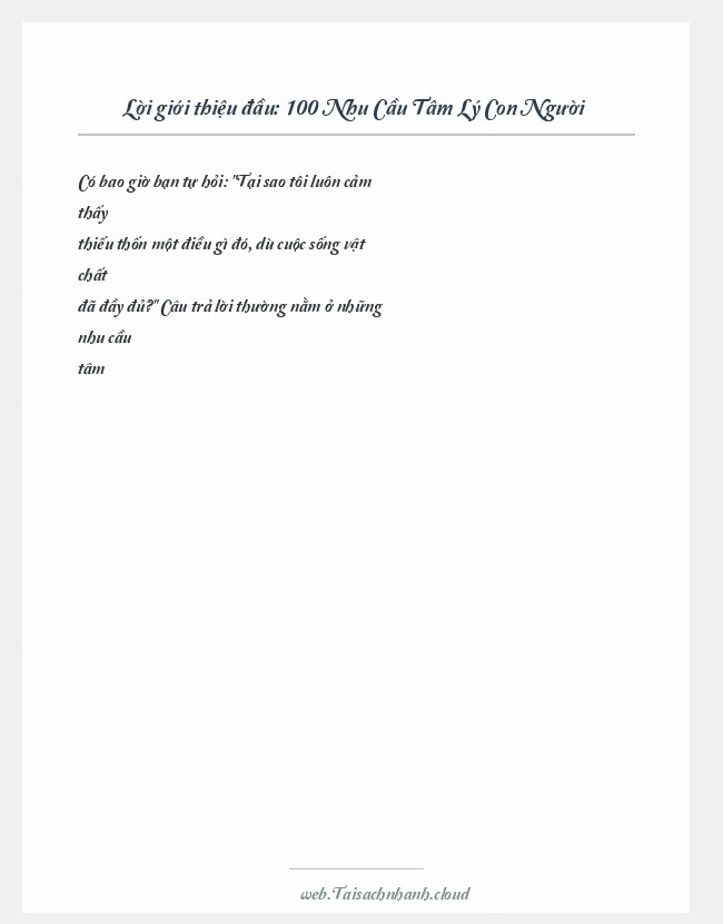 Trích đoạn 100 Nhu Cầu Tâm Lý Con Người