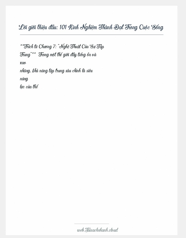 Trích đoạn 101 Kinh Nghiệm Thành Đạt Trong Cuộc Sống