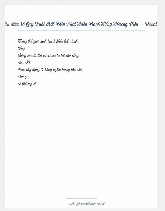 Trích đoạn 18 Quy Luật Bất Biến Phát Triển Danh Tiếng Thương Hiệu - Ronald J. Alsop