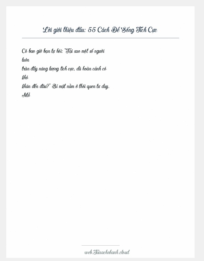 Trích đoạn 55 Cách Để Sống Tích Cực