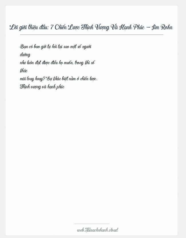 Trích đoạn 7 Chiến Lược Thịnh Vượng Và Hạnh Phúc - Jim Rohn