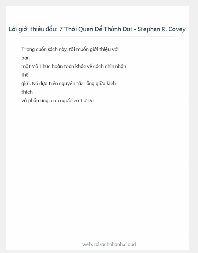 Trích đoạn 7 Thói Quen Để Thành Đạt - Stephen R. Covey