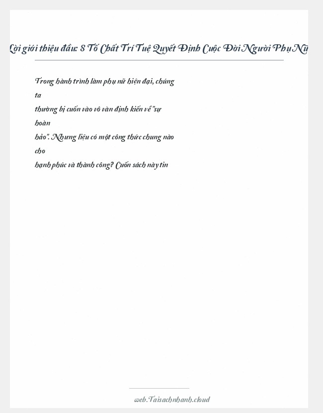 Trích đoạn 8 Tố Chất Trí Tuệ Quyết Định Cuộc Đời Người Phụ Nữ