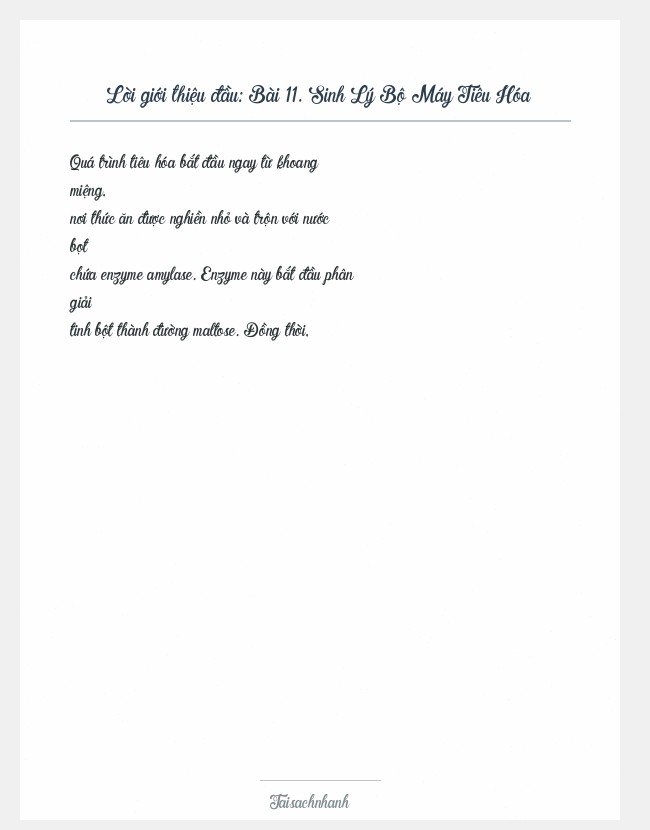 Trích đoạn Bài 11. Sinh Lý Bộ Máy Tiêu Hóa