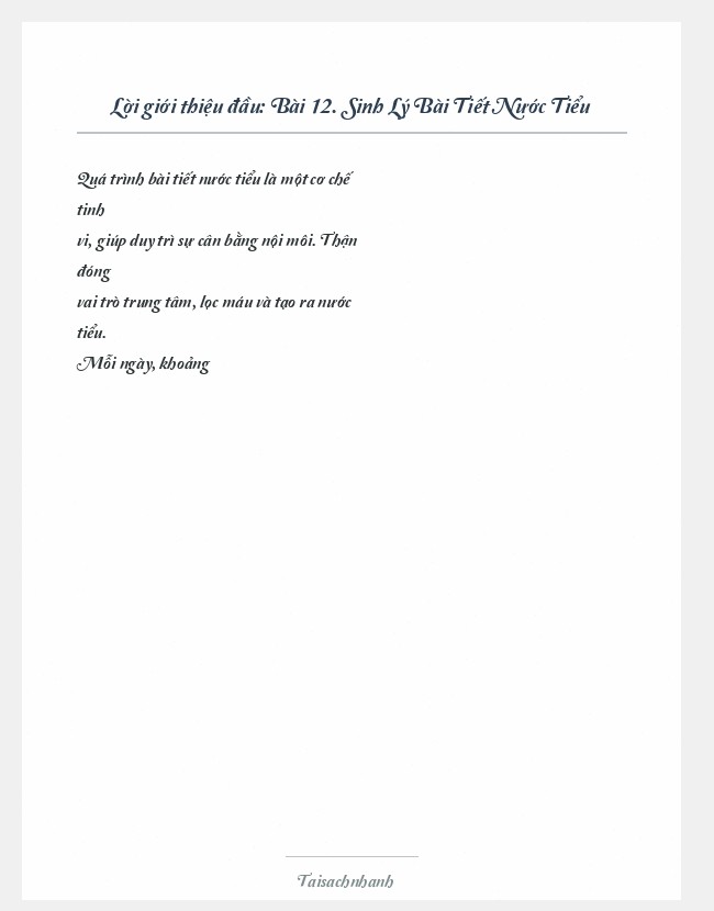 Trích đoạn Bài 12. Sinh Lý Bài Tiết Nước Tiểu