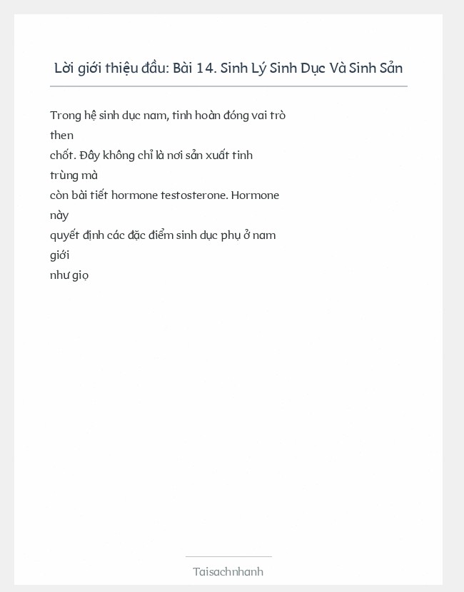 Trích đoạn Bài 14. Sinh Lý Sinh Dục Và Sinh Sản