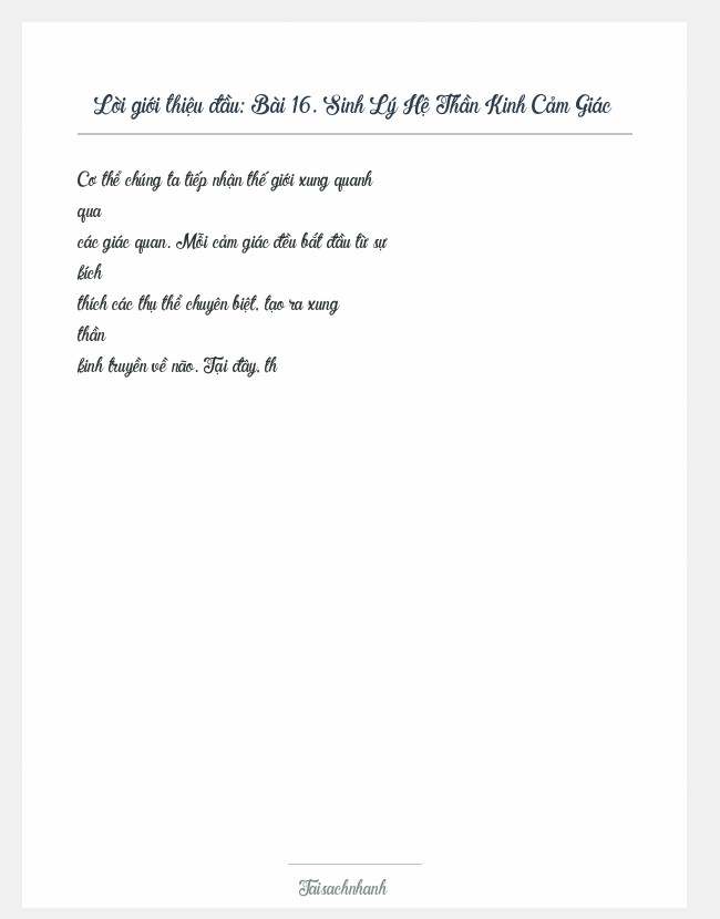 Trích đoạn Bài 16. Sinh Lý Hệ Thần Kinh Cảm Giác