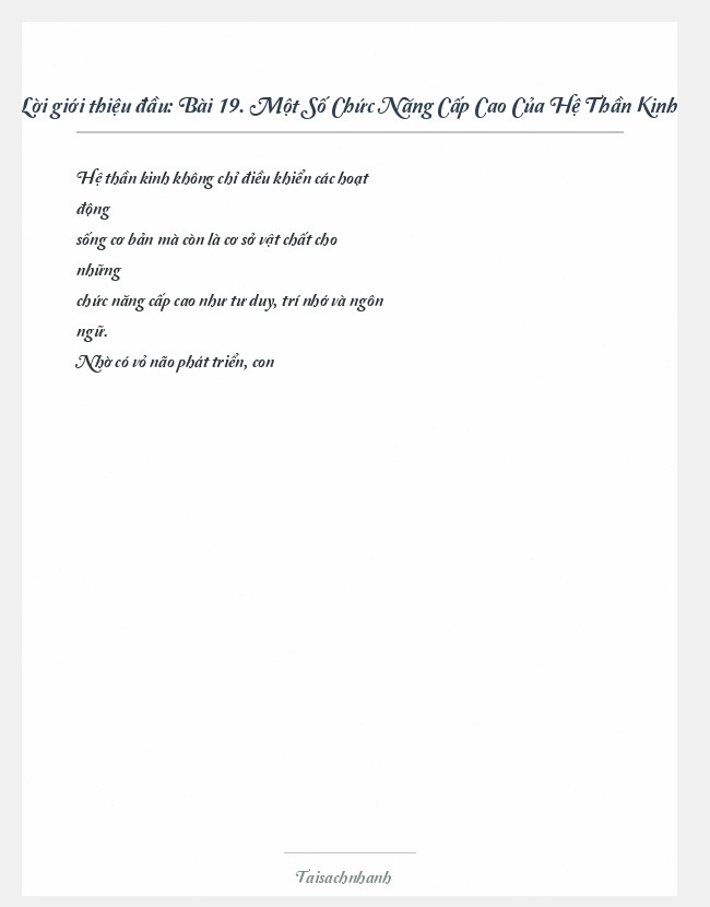 Trích đoạn Bài 19. Một Số Chức Năng Cấp Cao Của Hệ Thần Kinh