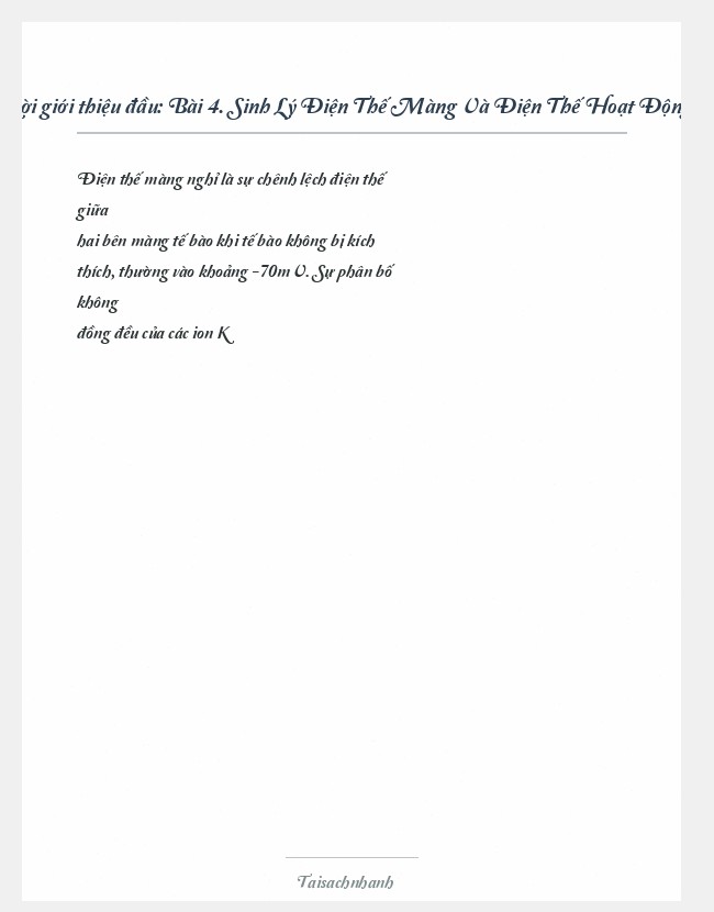 Trích đoạn Bài 4. Sinh Lý Điện Thế Màng Và Điện Thế Hoạt Động