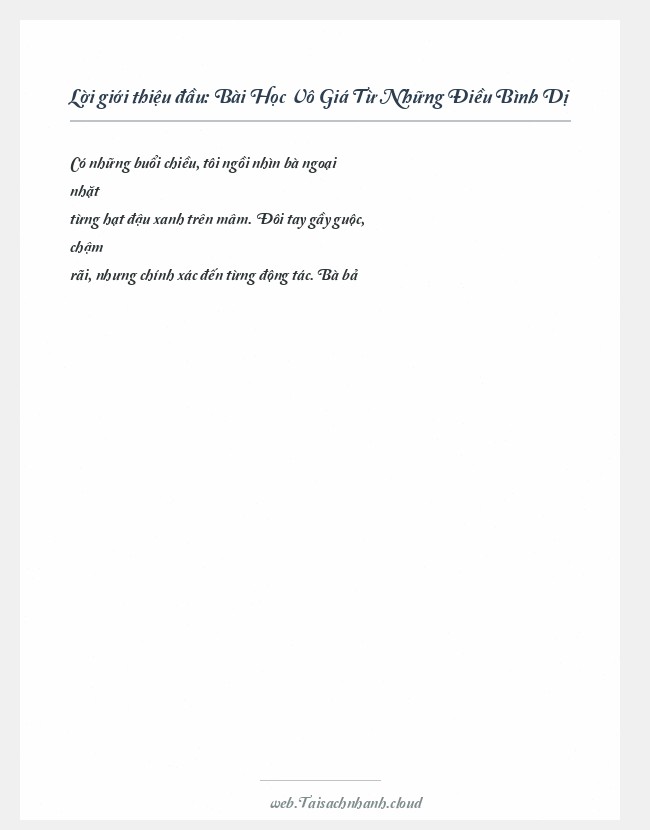 Trích đoạn Bài Học Vô Giá Từ Những Điều Bình Dị