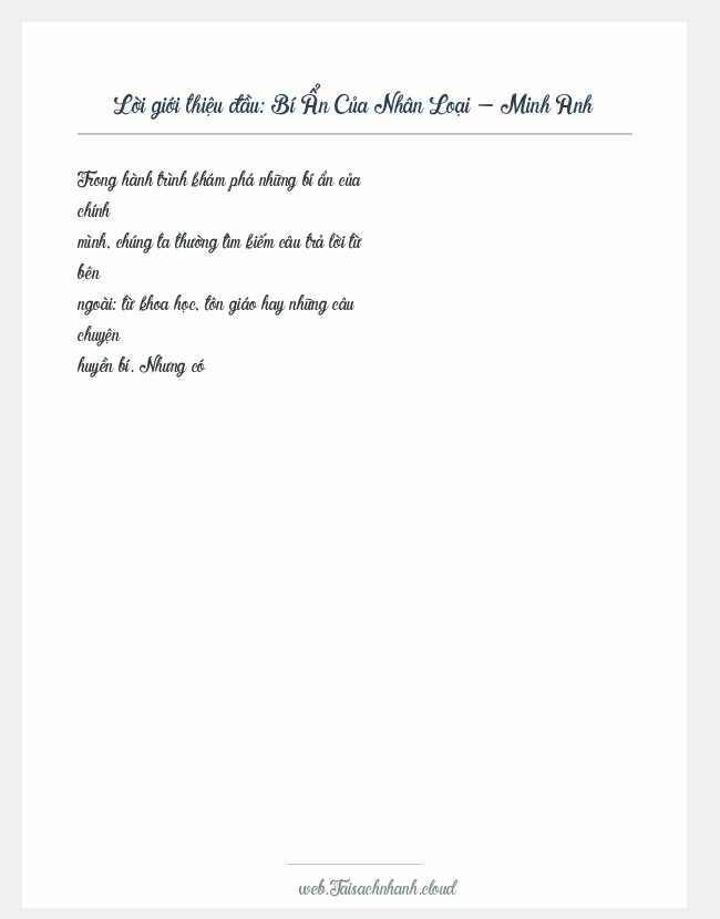 Trích đoạn Bí Ẩn Của Nhân Loại - Minh Anh