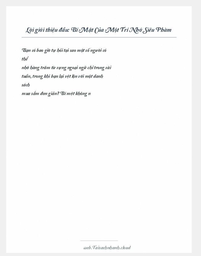 Trích đoạn Bí Mật Của Một Trí Nhớ Siêu Phàm