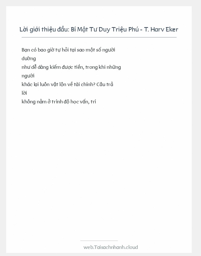 Trích đoạn Bí Mật Tư Duy Triệu Phú - T. Harv Eker