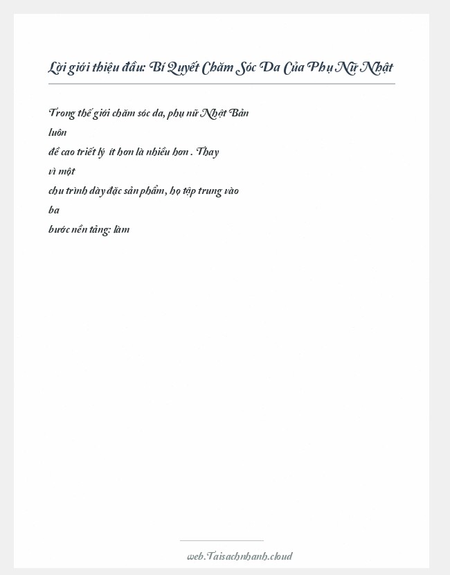 Trích đoạn Bí Quyết Chăm Sóc Da Của Phụ Nữ Nhật