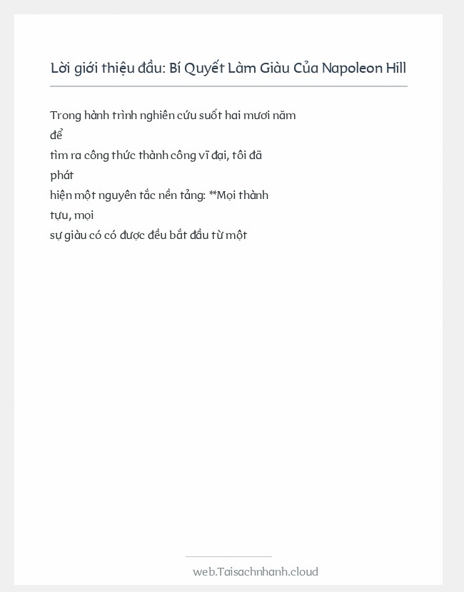 Trích đoạn Bí Quyết Làm Giàu Của Napoleon Hill