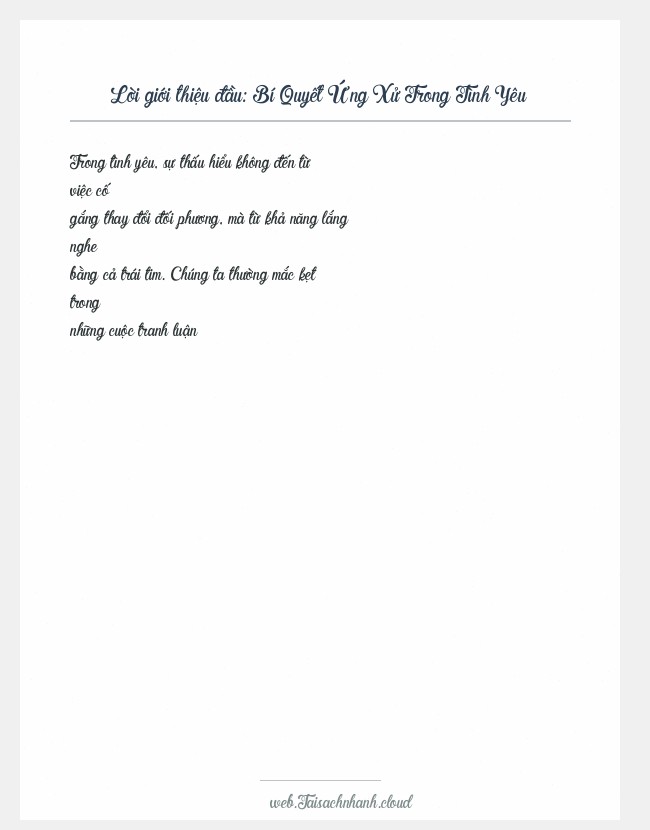 Trích đoạn Bí Quyết Ứng Xử Trong Tình Yêu