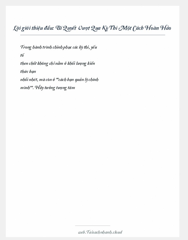 Trích đoạn Bí Quyết Vượt Qua Kỳ Thi Một Cách Hoàn Hảo