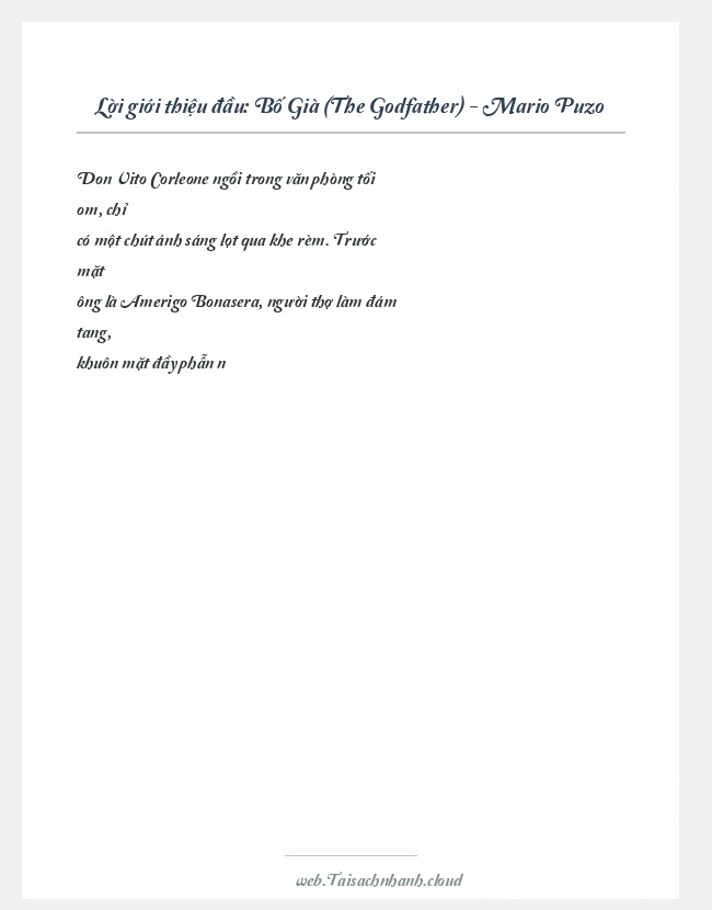 Trích đoạn Bố Già (The Godfather) - Mario Puzo