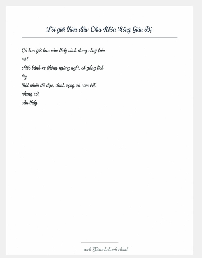 Trích đoạn Chìa Khóa Sống Giản Dị