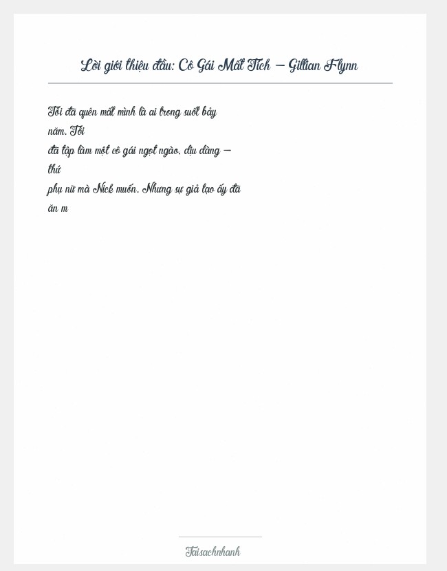 Trích đoạn Cô Gái Mất Tích - Gillian Flynn