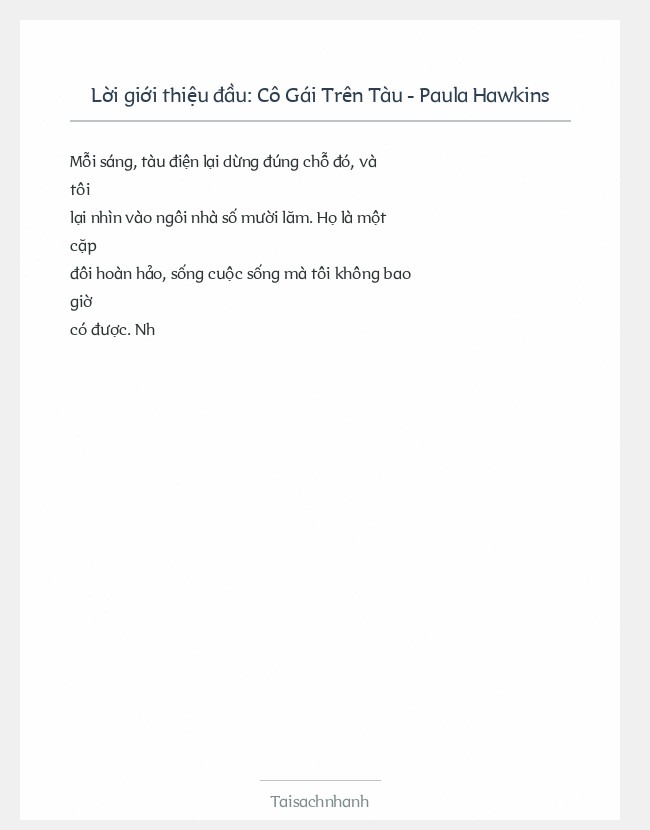 Trích đoạn Cô Gái Trên Tàu - Paula Hawkins