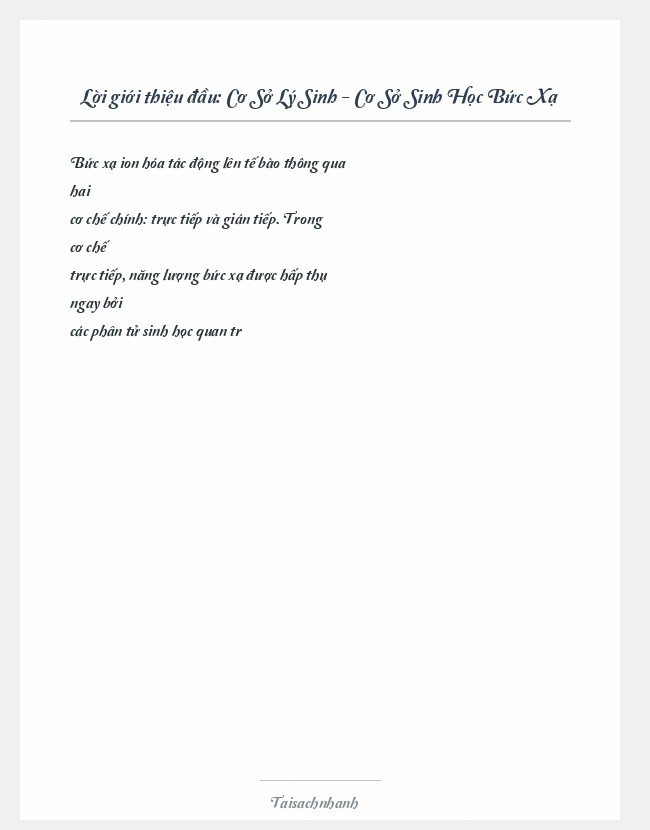Trích đoạn Cơ Sở Lý Sinh - Cơ Sở Sinh Học Bức Xạ