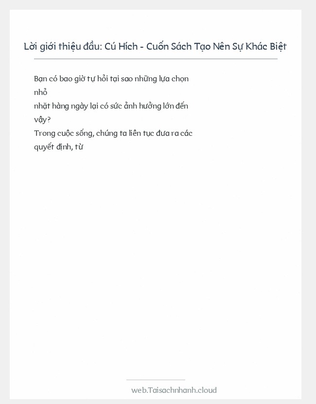 Trích đoạn Cú Hích - Cuốn Sách Tạo Nên Sự Khác Biệt