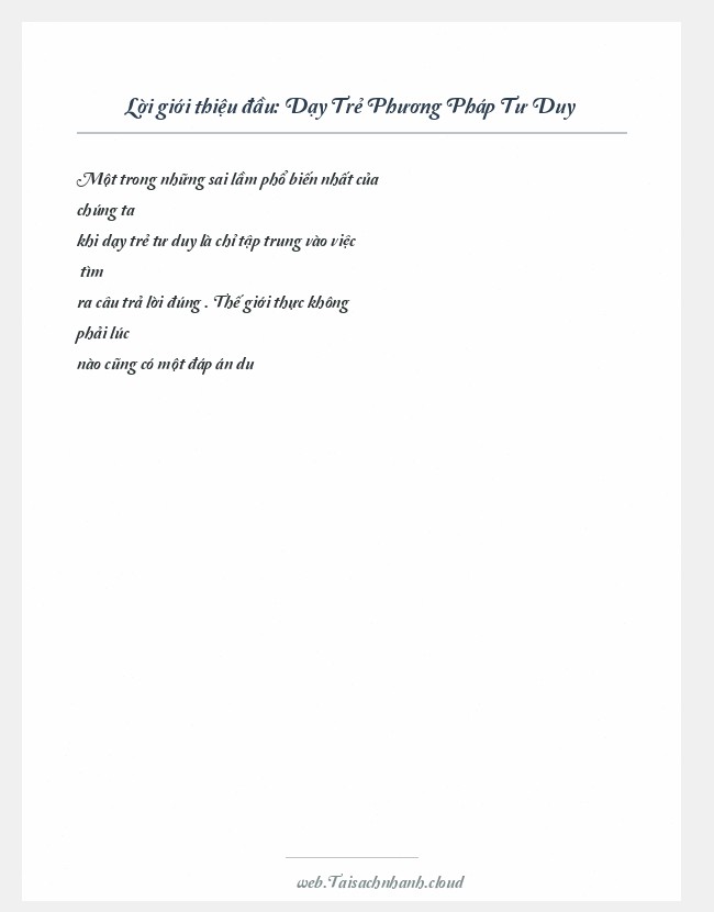 Trích đoạn Dạy Trẻ Phương Pháp Tư Duy