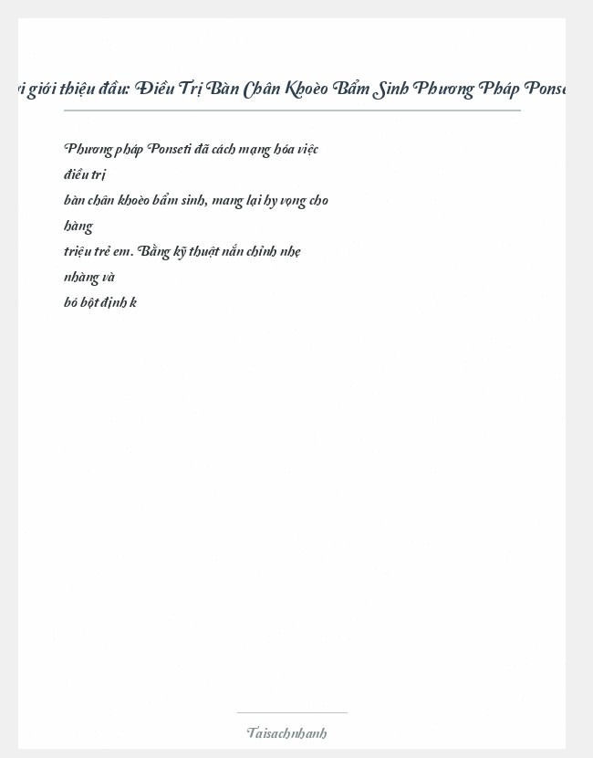 Trích đoạn Điều Trị Bàn Chân Khoèo Bẩm Sinh Phương Pháp Ponseti
