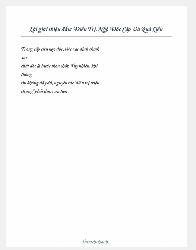 Trích đoạn Điều Trị Ngộ Độc Cấp Và Quá Liều