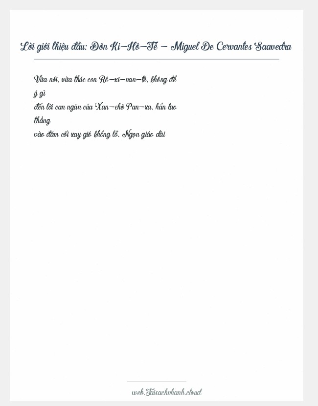 Trích đoạn Đôn Ki-Hô-Tê - Miguel De Cervantes Saavedra