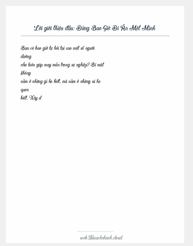 Trích đoạn Đừng Bao Giờ Đi Ăn Một Mình