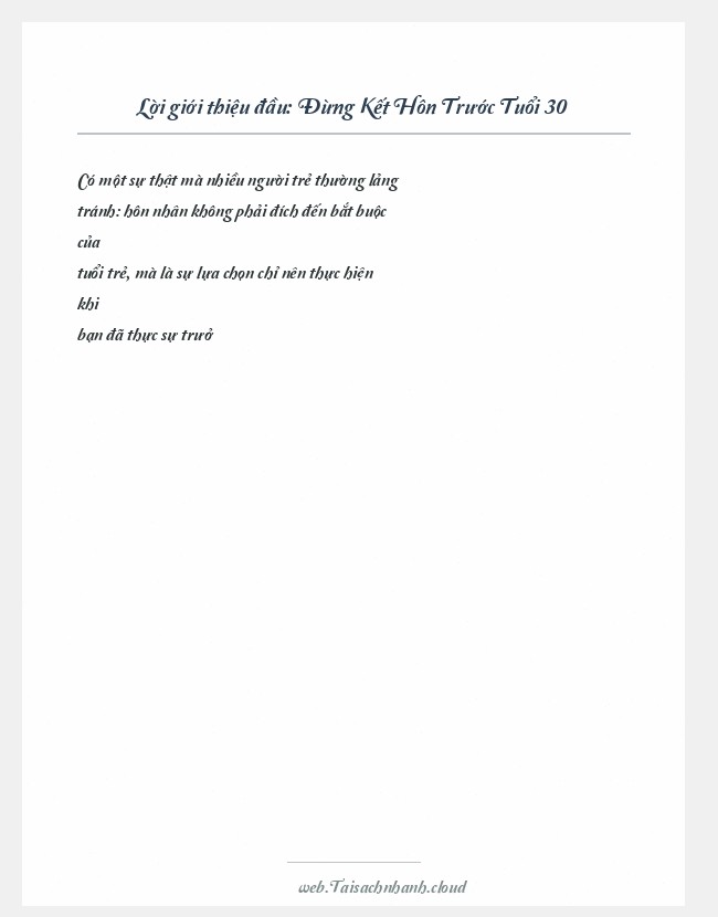 Trích đoạn Đừng Kết Hôn Trước Tuổi 30