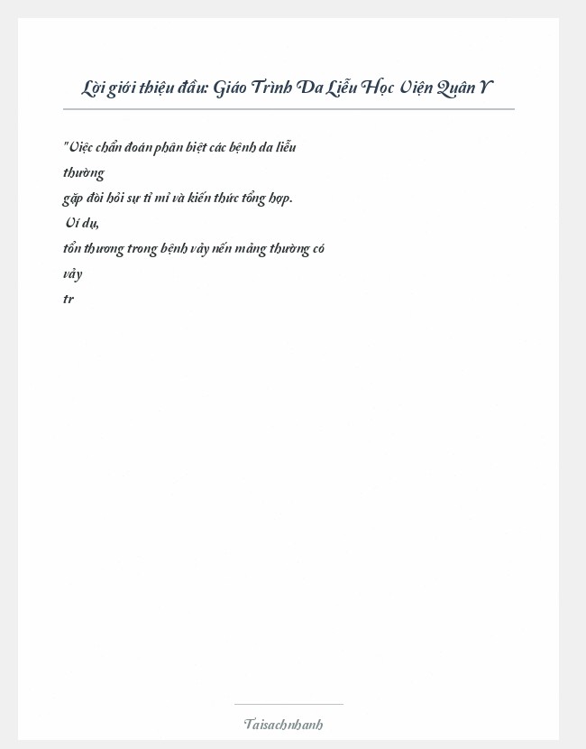 Trích đoạn Giáo Trình Da Liễu Học Viện Quân Y