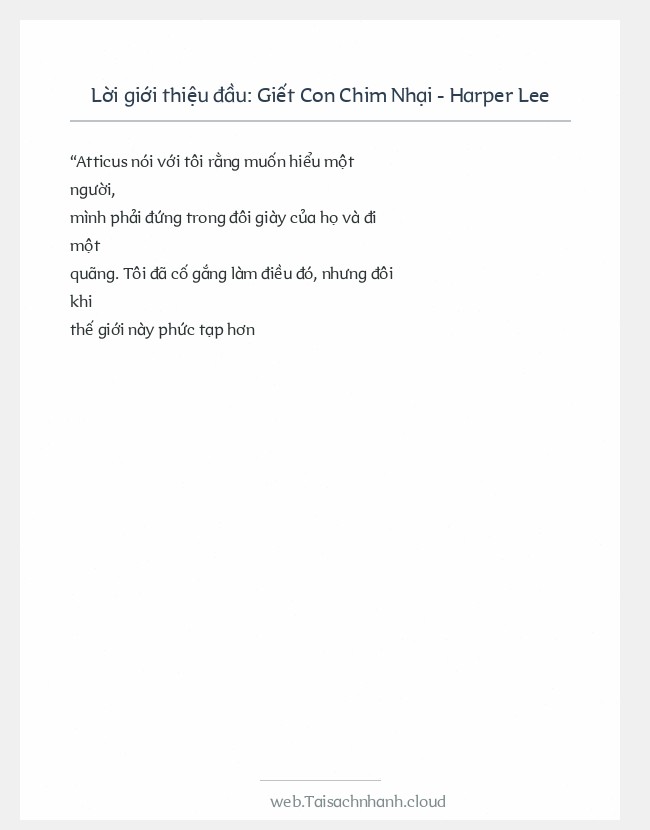 Trích đoạn Giết Con Chim Nhại - Harper Lee