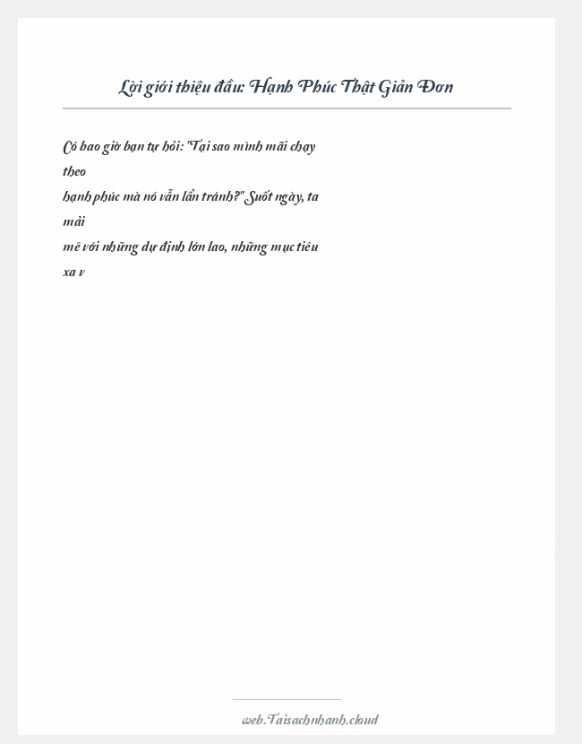 Trích đoạn Hạnh Phúc Thật Giản Đơn
