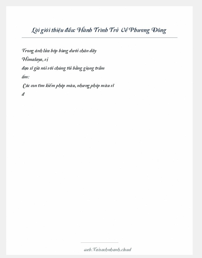 Trích đoạn Hành Trình Trở Về Phương Đông