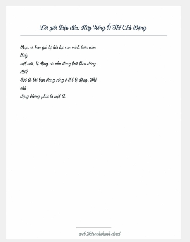 Trích đoạn Hãy Sống Ở Thể Chủ Động