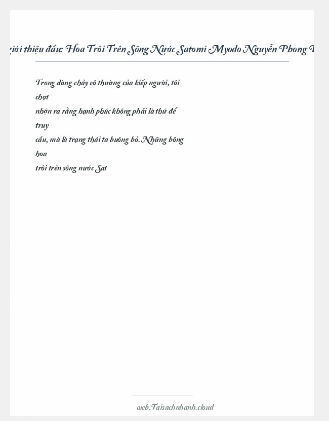 Trích đoạn Hoa Trôi Trên Sông Nước Satomi Myodo Nguyễn Phong Dịch