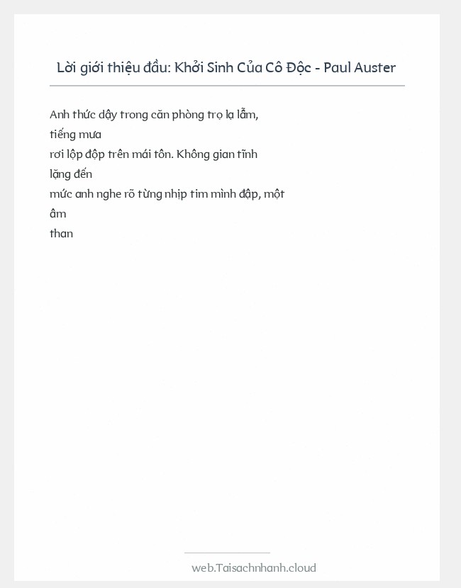 Trích đoạn Khởi Sinh Của Cô Độc - Paul Auster