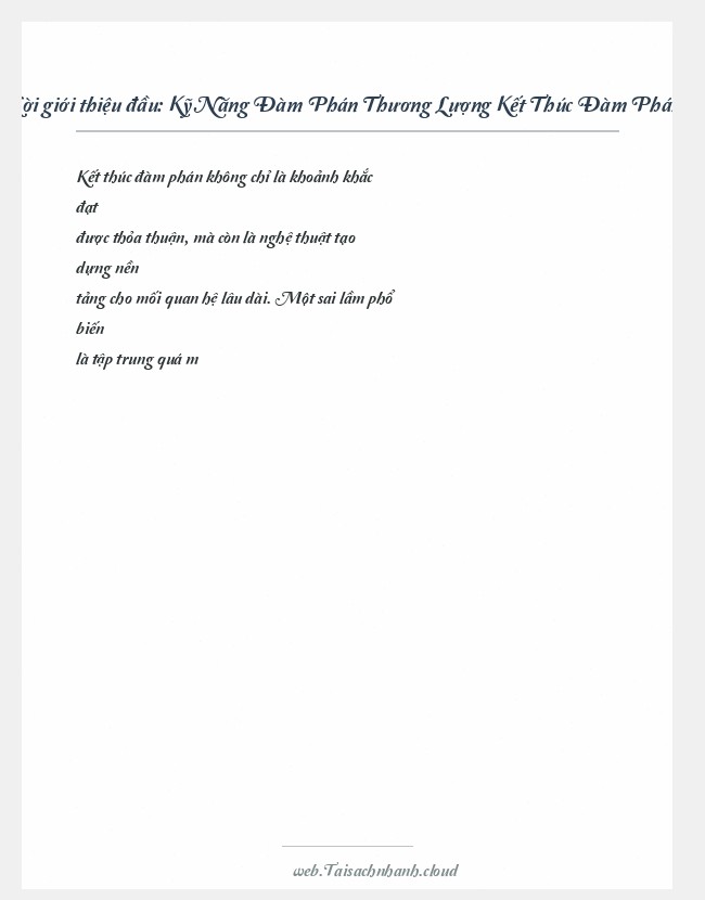 Trích đoạn Kỹ Năng Đàm Phán Thương Lượng Kết Thúc Đàm Phán