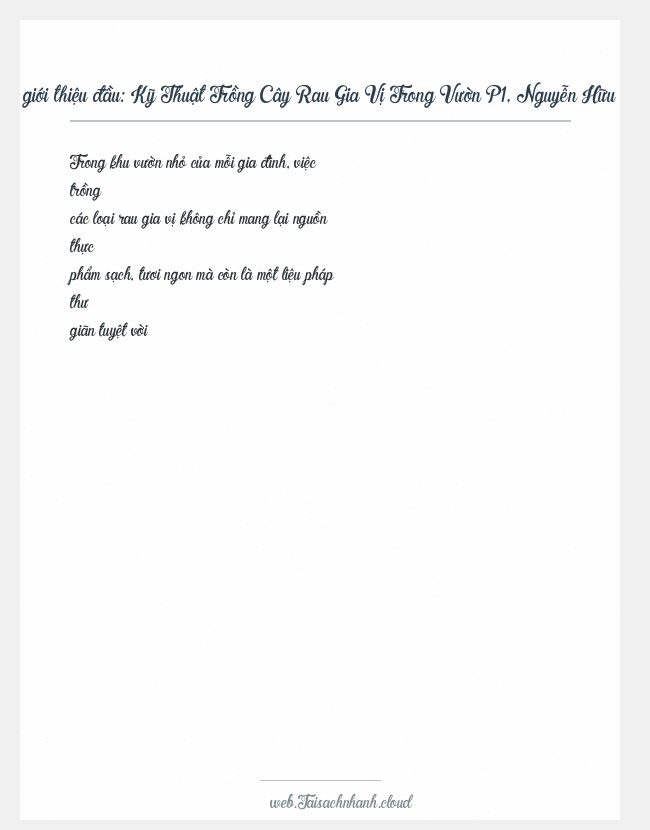 Trích đoạn Kỹ Thuật Trồng Cây Rau Gia Vị Trong Vườn P1, Nguyễn Hữu Do