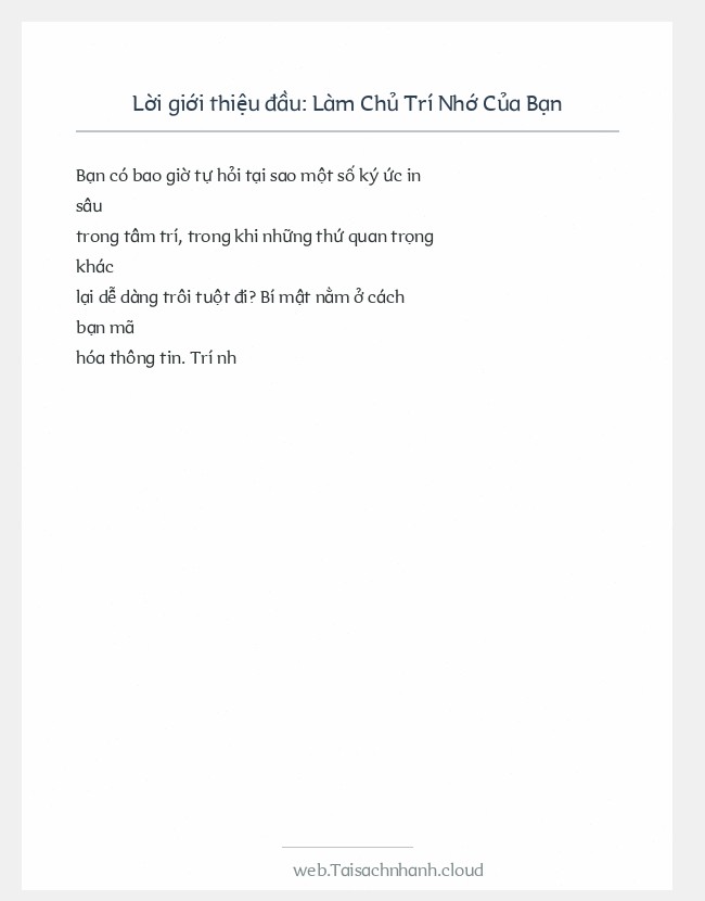 Trích đoạn Làm Chủ Trí Nhớ Của Bạn