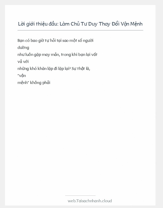 Trích đoạn Làm Chủ Tư Duy Thay Đổi Vận Mệnh